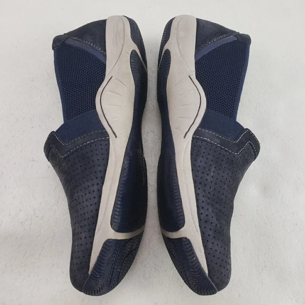 Dansko Halle Suede Slip On Shoe Womens 6.5 7 37 Blue Perforated Comfort Flat